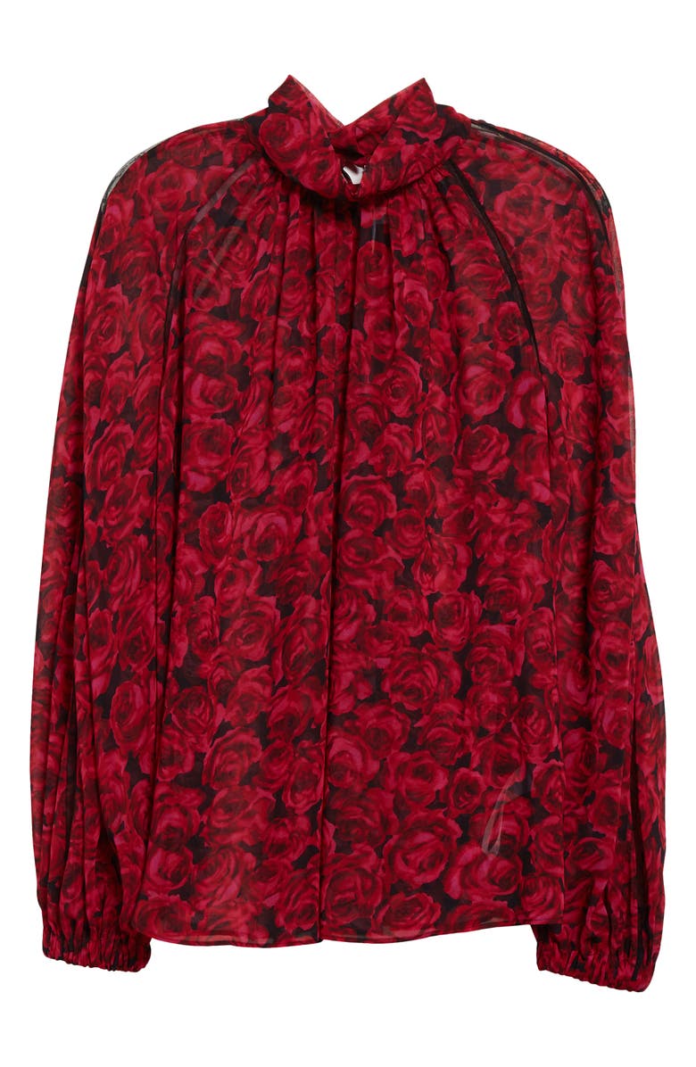 Carolina Herrera Floral Mock Neck Gathered Top, Alternate, color, Herrera Red Mul