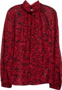 Carolina Herrera Floral Mock Neck Gathered Top