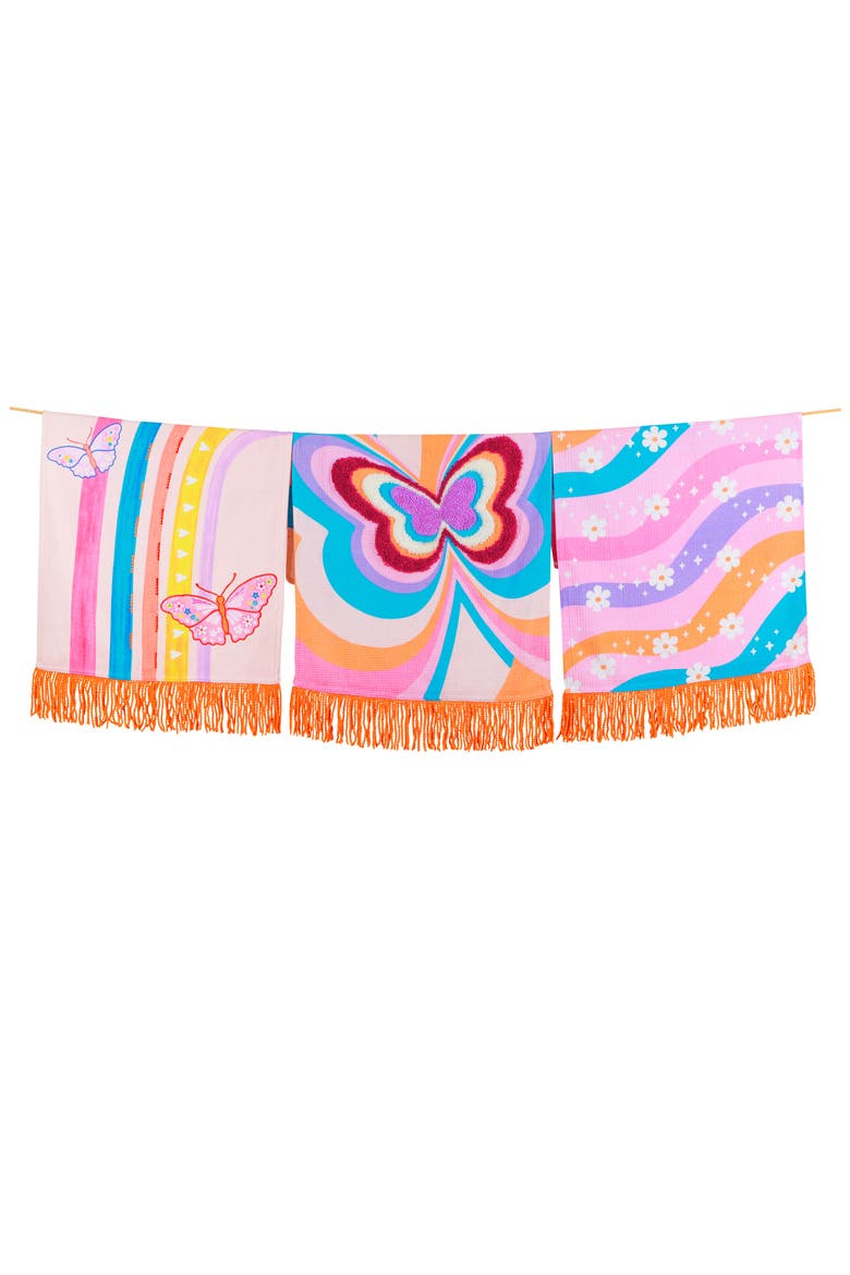 Groovy Gardens Set of 3 Kitchen Towels, Main, color, PINK/ BLUE/ ORANGE