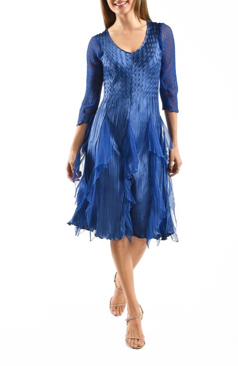 Ruffle Charmeuse & Chiffon Cocktail Dress