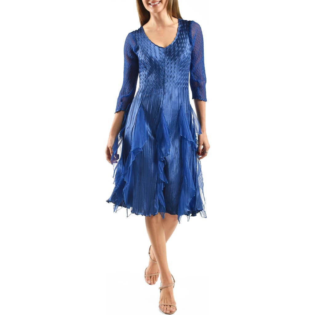 Komarov Ruffle Charmeuse & Chiffon Cocktail Dress In Blue