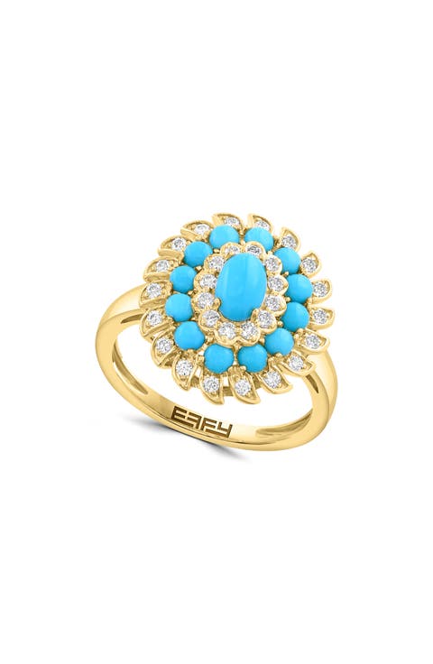 Gold Plated Sterling Silver Turquoise & Diamond Halo Statement Ring