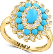 EFFY Gold Plated Sterling Silver Turquoise & Diamond Halo Statement Ring