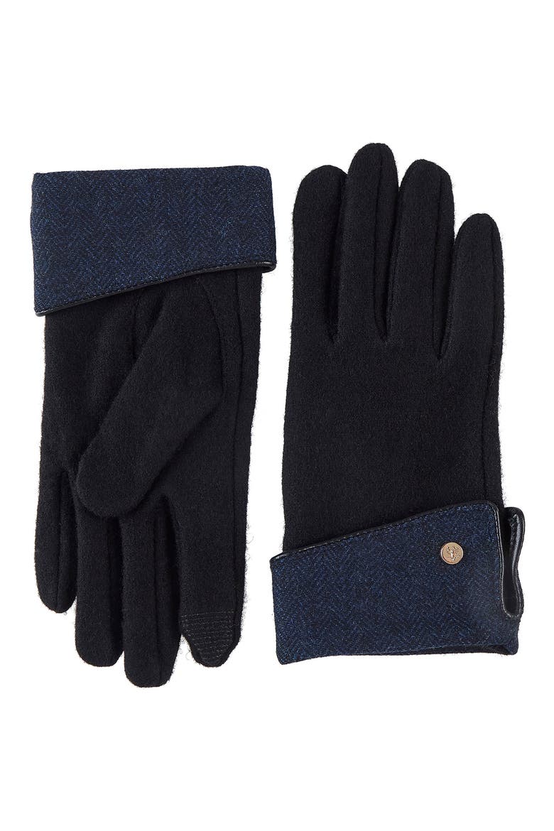 Tech Knit Gloves with Contrast Cuff, Main, color, BLACK