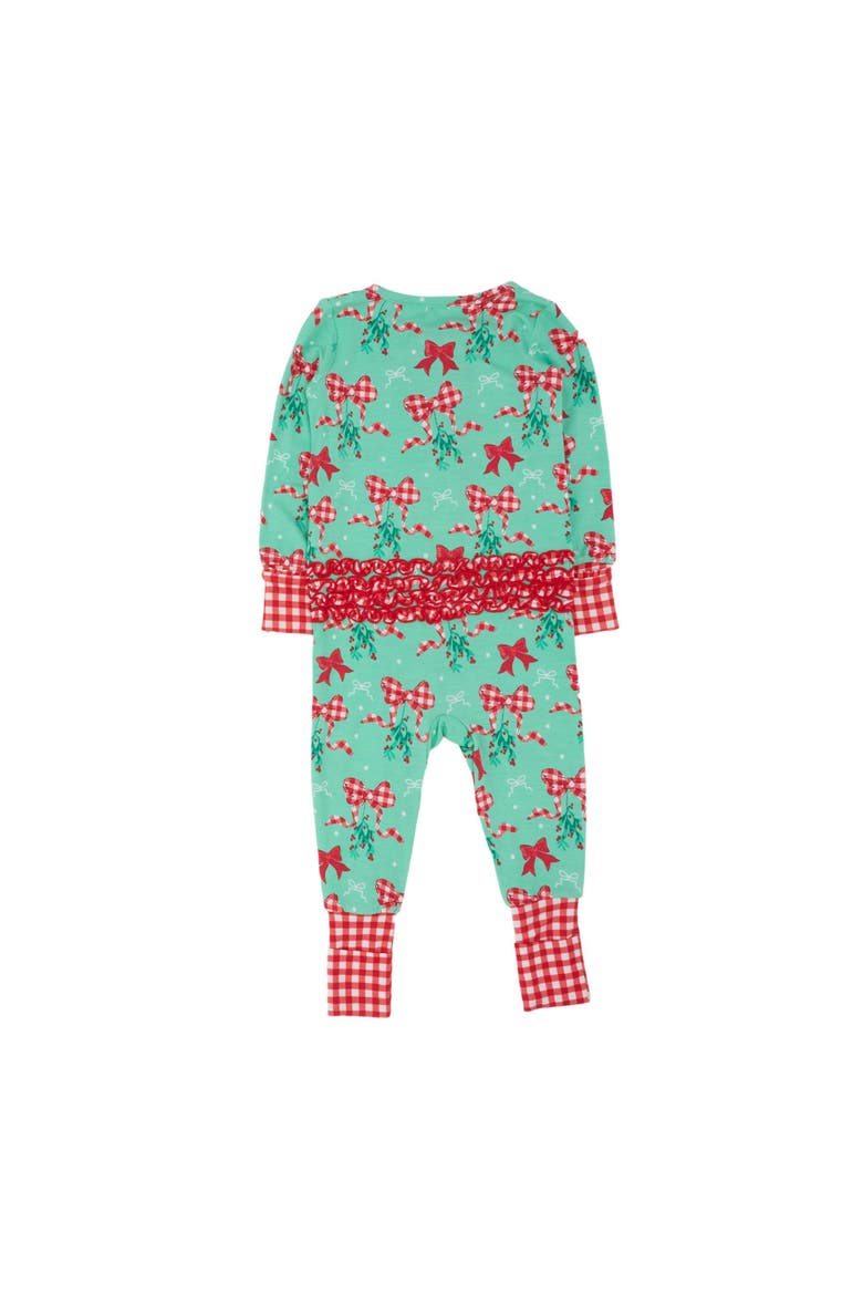 SoftSnooze Holiday Convertible Ruffle One Piece Pajama, Alternate, color, Mistlebows