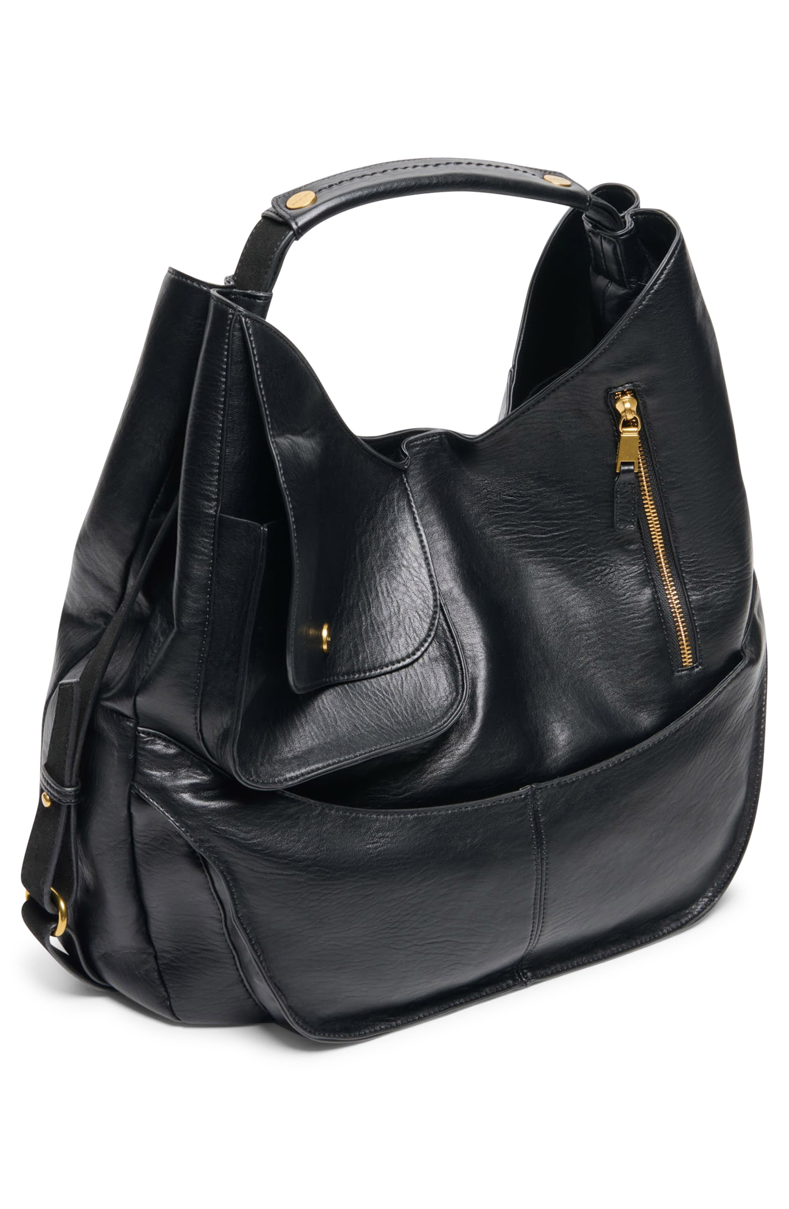 Stowaway Faux Leather Utility Tote, Alternate, color, BLACK