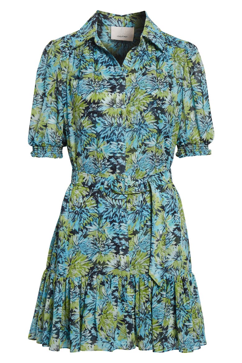 Halbini Dahlia Print Puff Sleeve Belted Shirtdress, Alternate, color, TROPICAL SKY MULTI