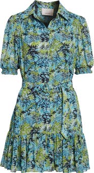 Cinq à Sept Halbini Dahlia Print Puff Sleeve Belted Shirtdress