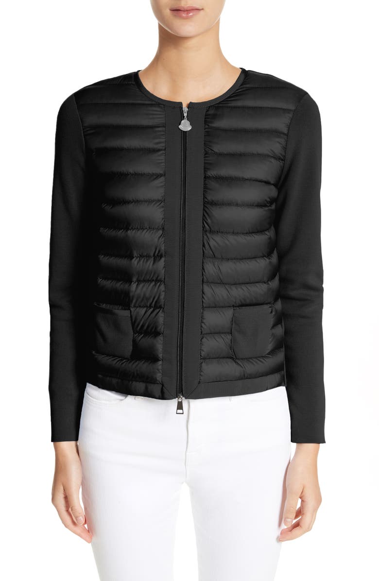 Moncler Maglia Quilted Down Front Tricot Cardigan, Main, color, 