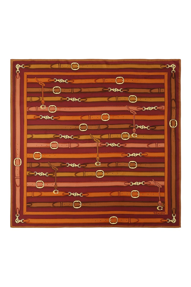 Multi Belt Print Silk Square Scarf, Main, color, DARK WINE/ MULTI