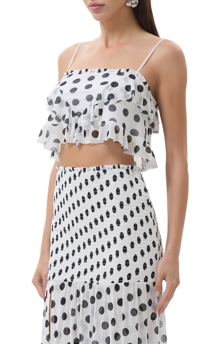 AFRM Koin Ruffle Mesh Crop Camisole, Alternate, color, Blanc Dot
