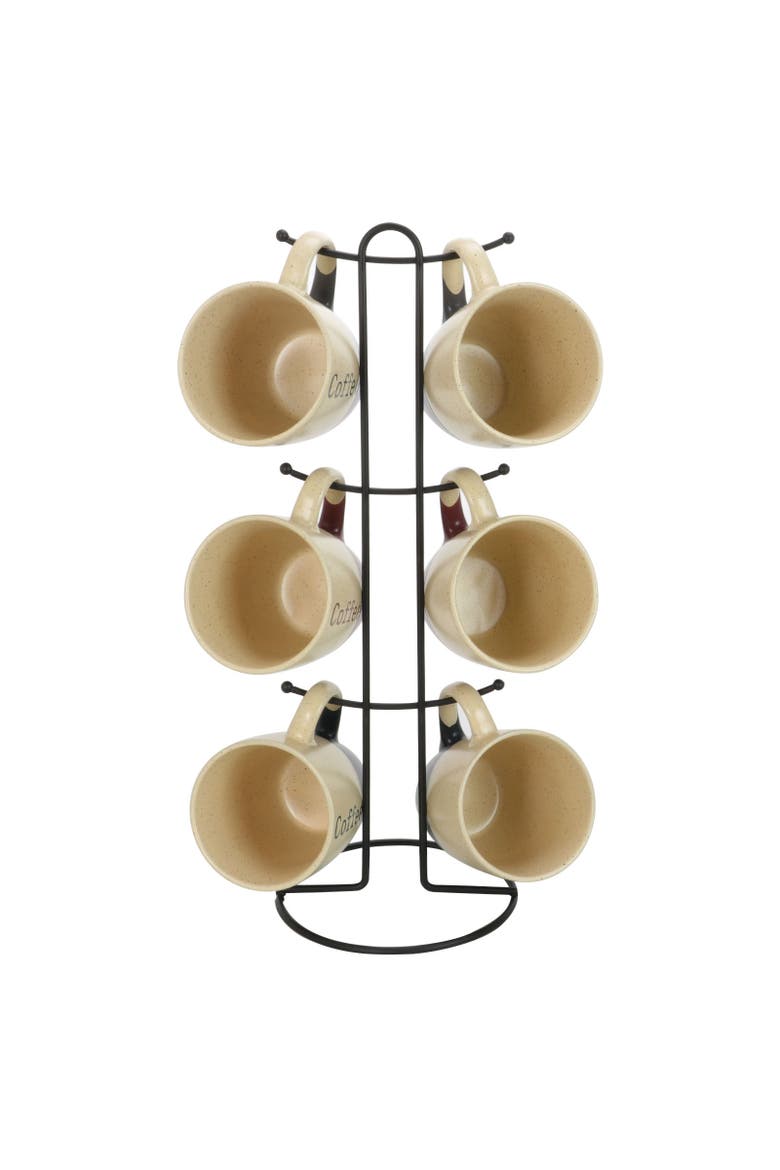 Coffee House 6-Piece 12 oz. Mug Set with Stand, Alternate, color, Brown