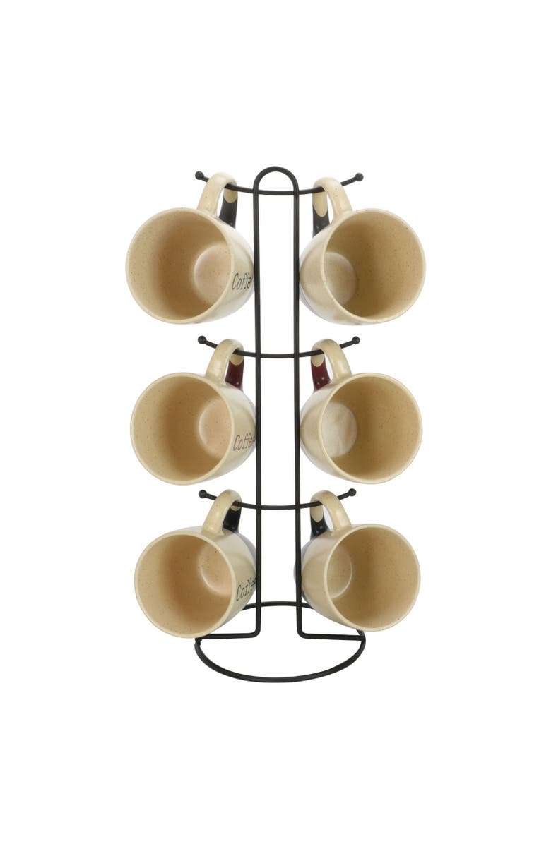 Elama Coffee House 6-Piece 12 oz. Mug Set with Stand, Alternate, color, Brown