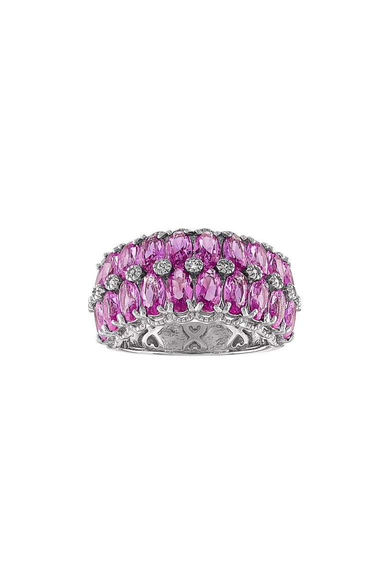 Sterling Silver Lab-Created Pink Sapphire Triple Row Ring, Main, color, SILVER/ SAPPHIRE