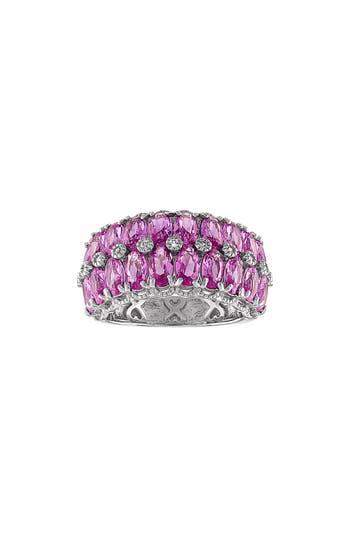 Fzn Sterling Silver Lab-created Pink Sapphire Triple Row Ring