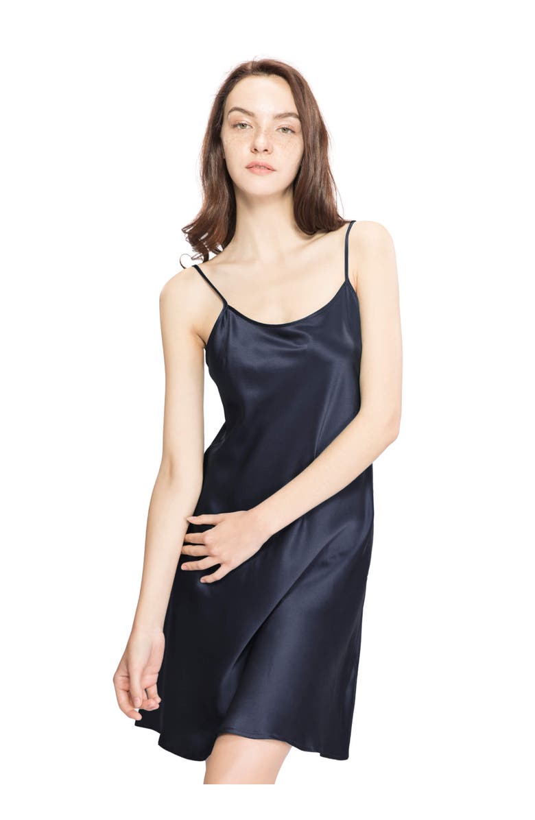 Lilysilk Short Silk Chemise, Alternate, color, Navy Blue