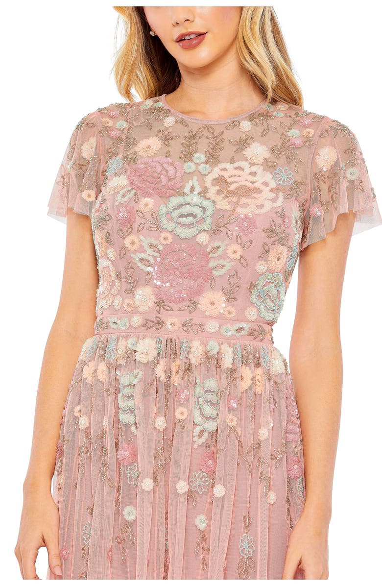 Mac Duggal Embellished Illusion High Neck Butterfly Sleeve Midi Dress, Alternate, color, Dusty Rose