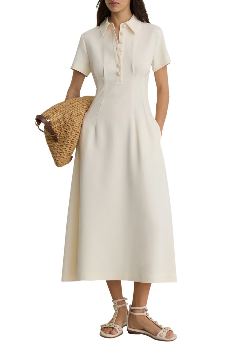 Reiss Mari Pleated Shirtdress, Alternate, color, Cream