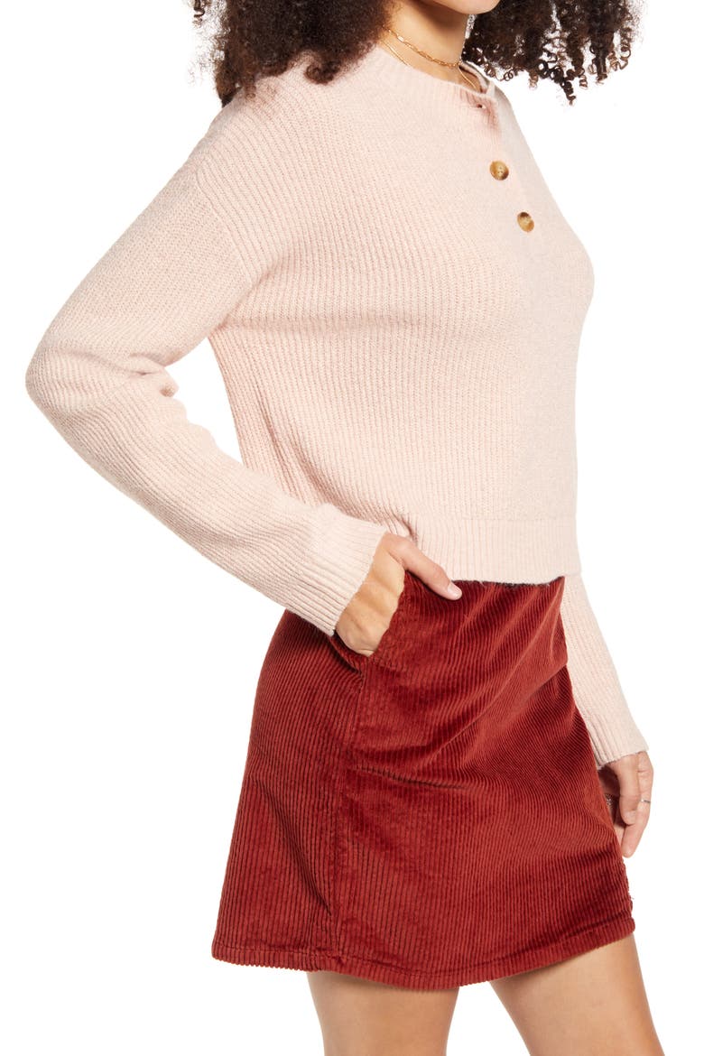 Ribbed Sweater Henley, Alternate, color, PINK SMOKE