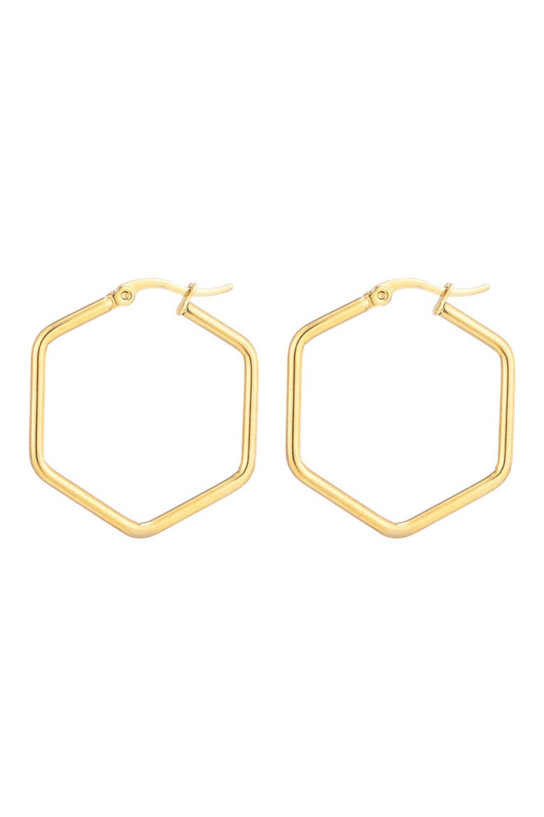 Tarnish Resistant Hexagon Hoop Earrings, Main, color, GOLD