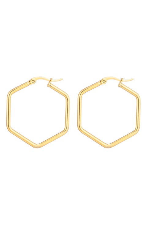 Tarnish Resistant Hexagon Hoop Earrings