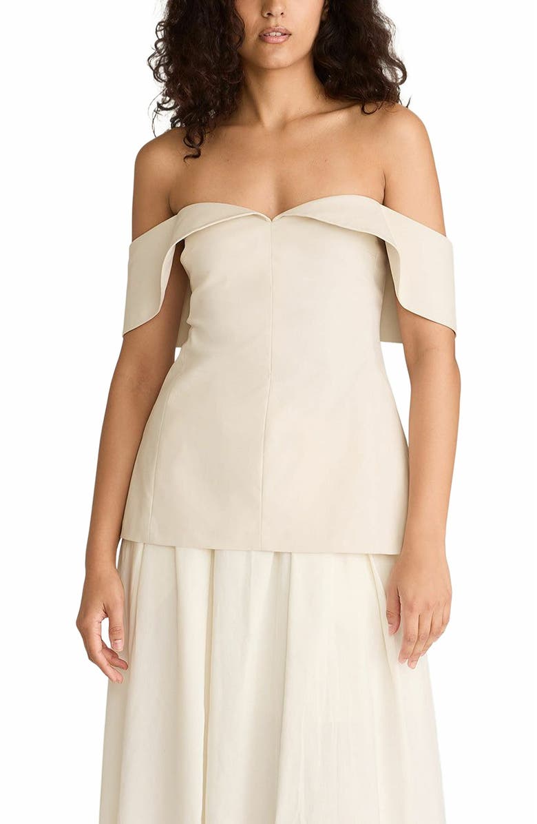 Rebecca Taylor Cotton Sateen Draped Shoulder Top, Alternate, color, Snow