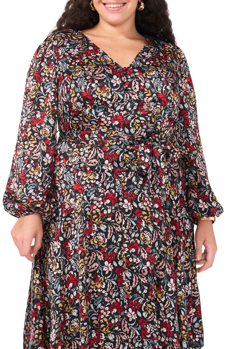 Vince Camuto Floral Long Sleeve Tie Waist Maxi Dress, Alternate, color, 