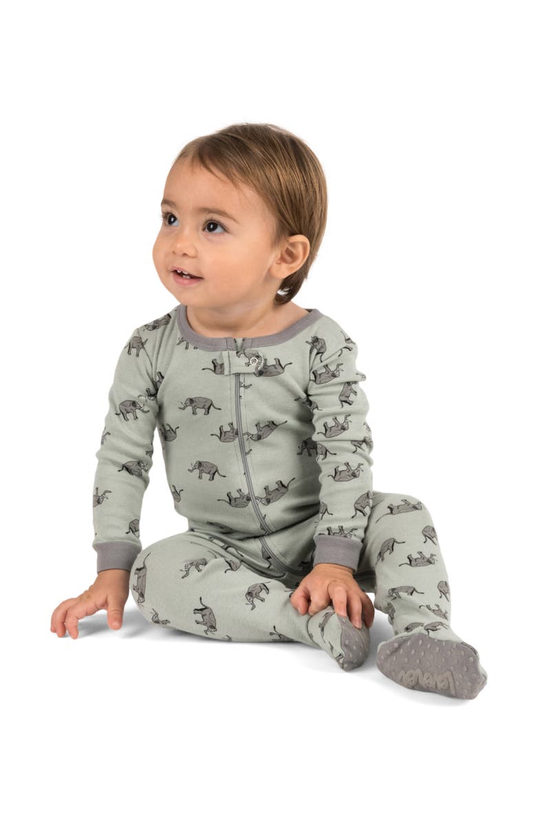 Leveret Footed Printed Cotton Pajamas, Animal, Holiday & Fun Prints, Alternate, color, Gray Elephant