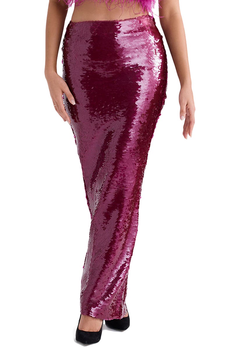 HOUSE OF CB Alexis Sequin Satin Maxi Skirt, Main, color, Hot Pink