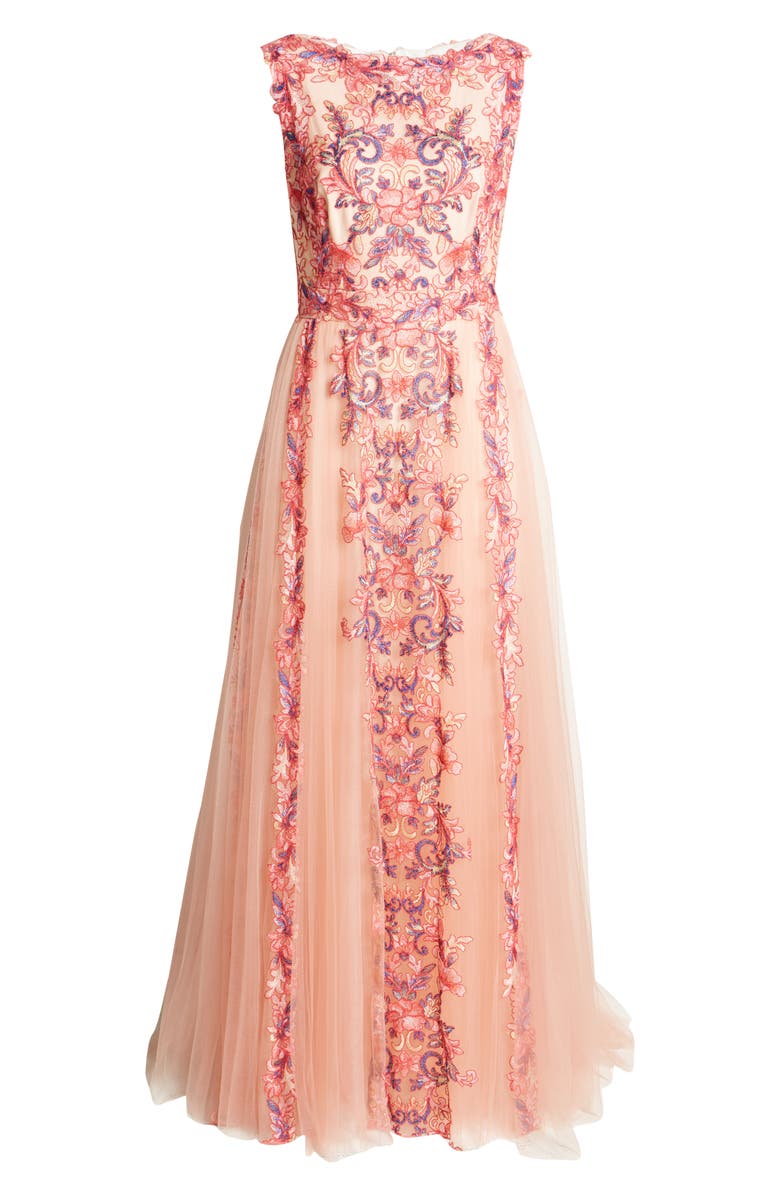 Tadashi Shoji Embroidered Floral Tulle Gown, Alternate, color, 