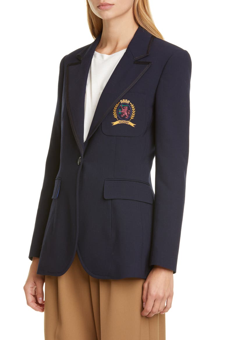 Crest Embroidered School Blazer, Alternate, color, DEEP WELL