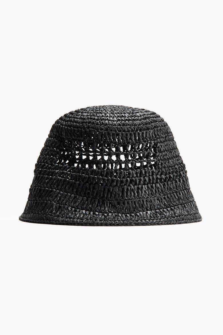 Straw Bucket Hat, Main, color, Black