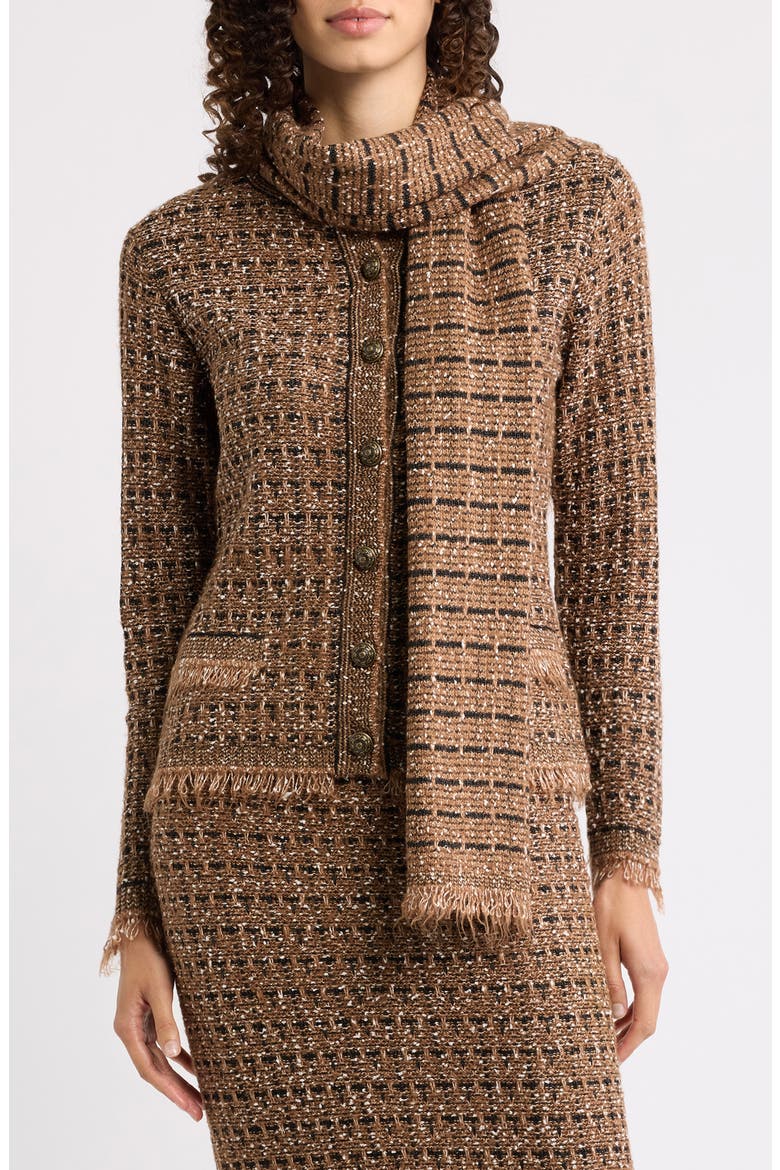 Fay Scarf Detail Cardigan, Main, color, TOFFEE/ WHITE