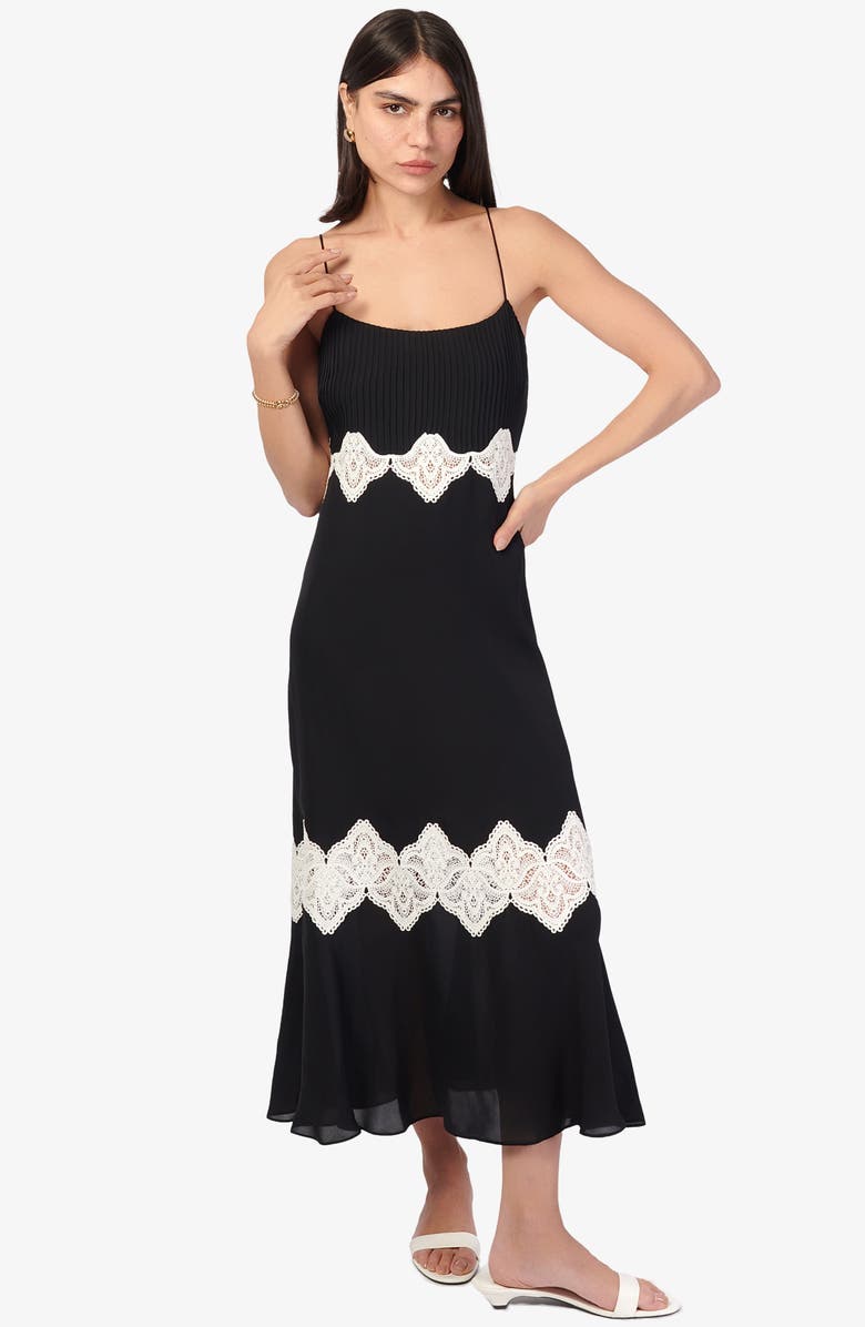 CAMI NYC Isadora Pleated Lace Inset Silk Maxi Dress, Alternate, color, 