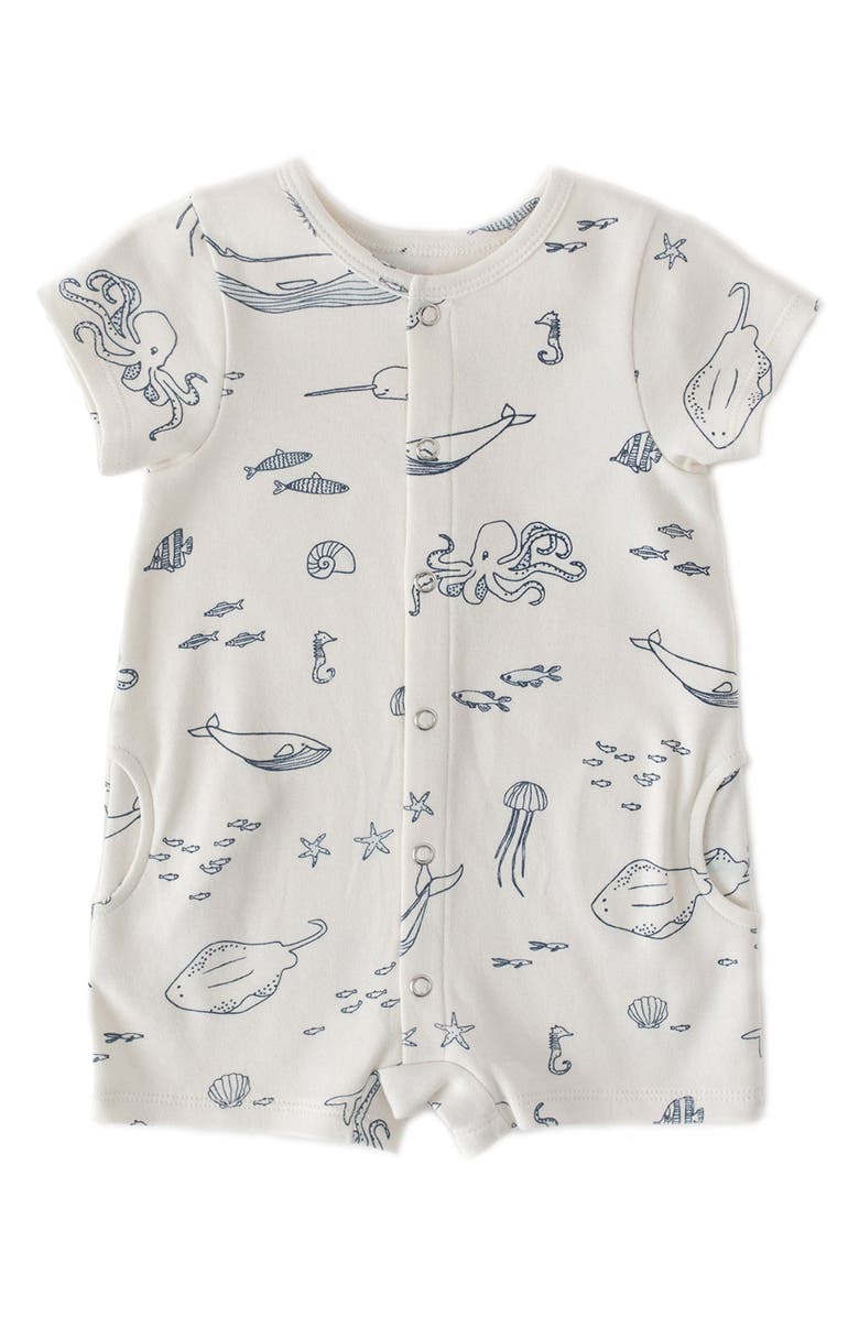 Pehr Print Short Sleeve Organic Cotton Romper, Alternate, color, Life Aquatic