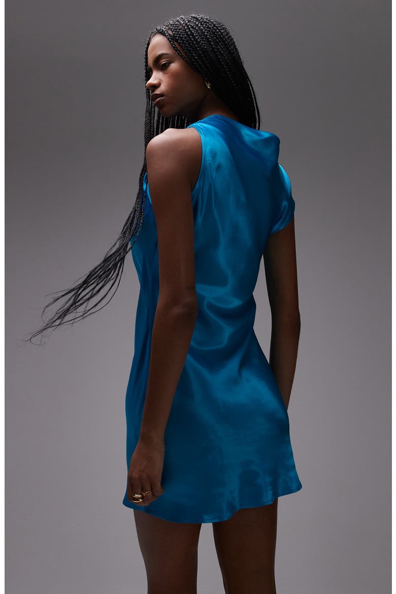 Asymmetric Satin Minidress, Alternate, color, BLUE