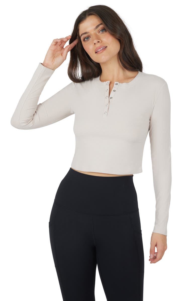 YOGALICIOUS Valentina Heavenly Rib Henley, Alternate, color, Mist Sand