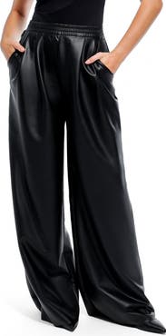 Popilush Faux Leather High Waisted Wide Leg Pants