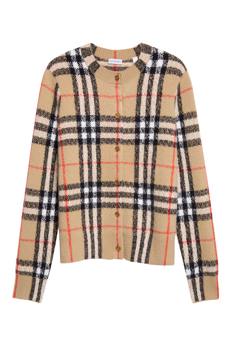 Clara Check Cashmere Cardigan, Main, color, SAND IP CHECK
