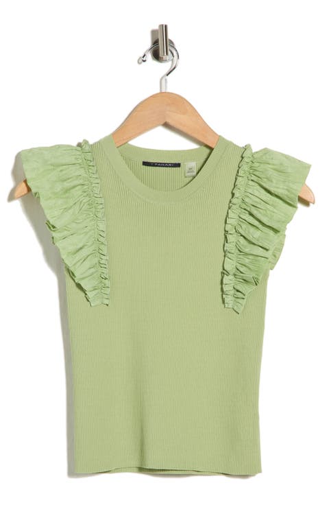 Ruffle Mixed Media Rib Sweater