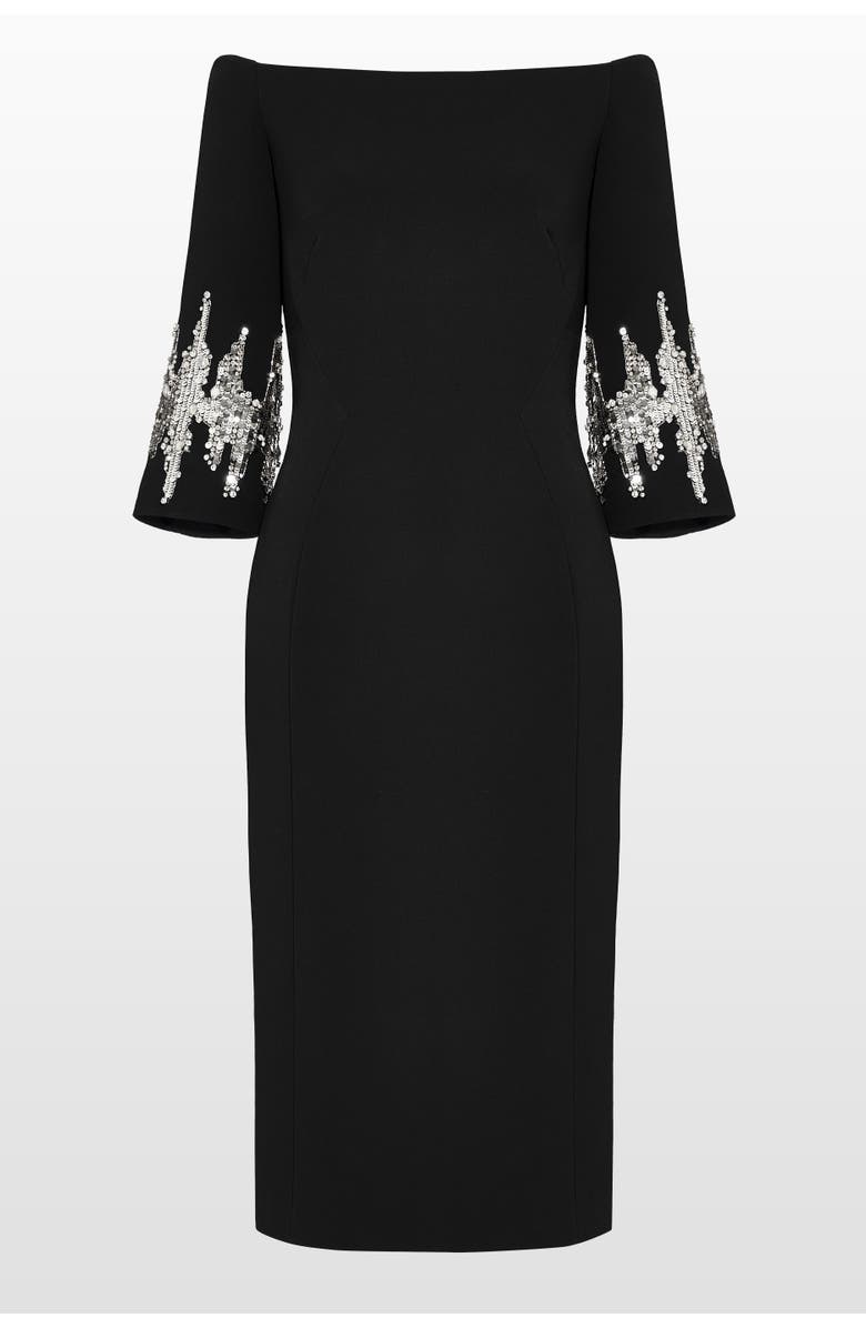 Jenny Packham Aster Sequin-Embellished Midi Dress, Main, color, Liquorice