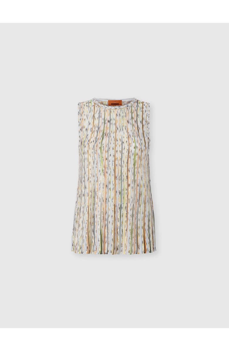 Missoni Ribbed Mixed Viscose Sleeveless Top With Sequins, Alternate, color, Silver
