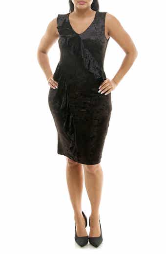 Nina Leonard Ruffle Sleeveless Crushed Velvet Sheath Dress
