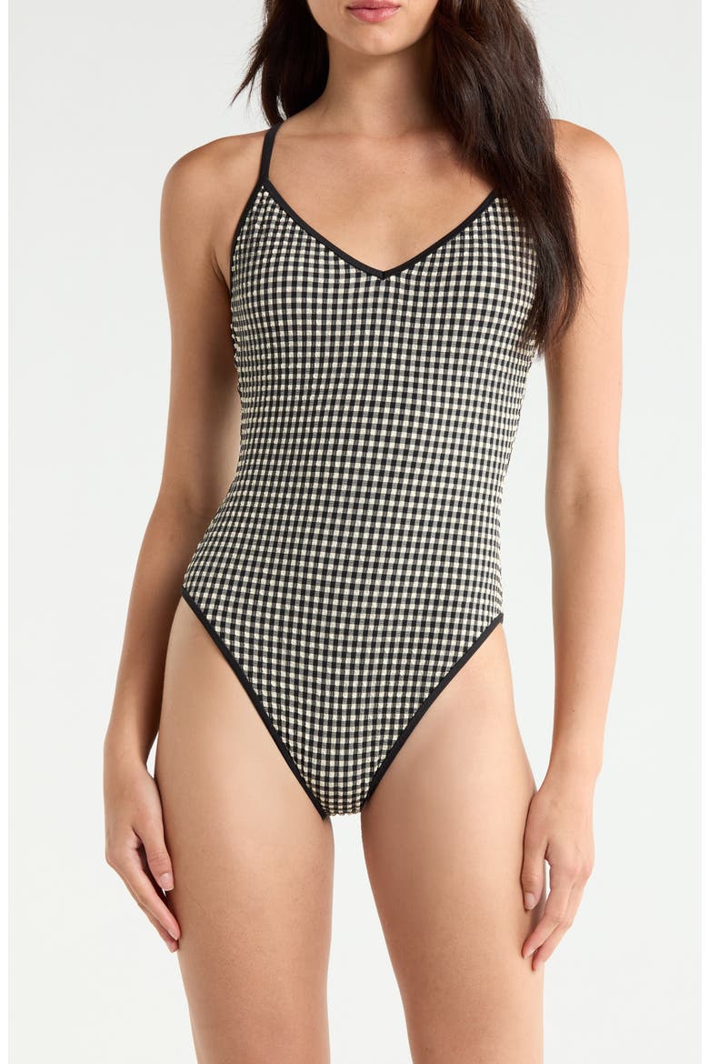 High Cut One-Piece Swimsuit, Main, color, BLACK/ CREAM