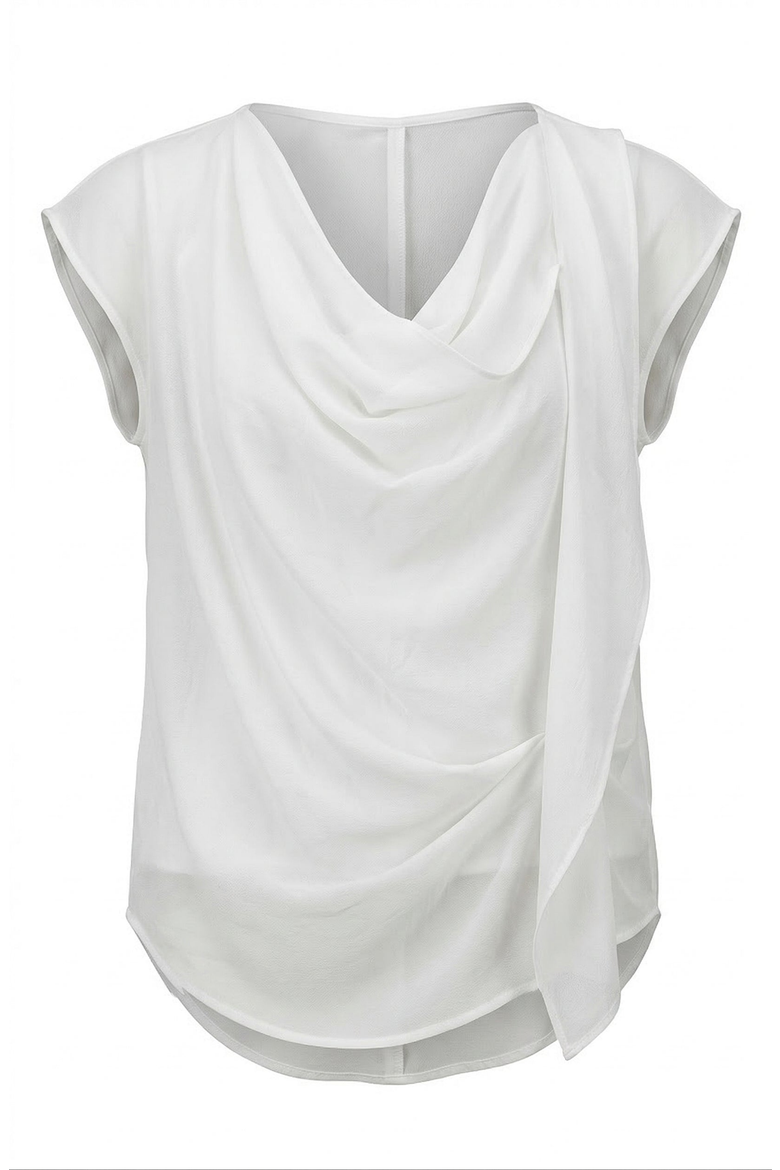 Draped Cowl Neck Top with Asymmetrical Overlay Detail, Alternate, color, Ivory