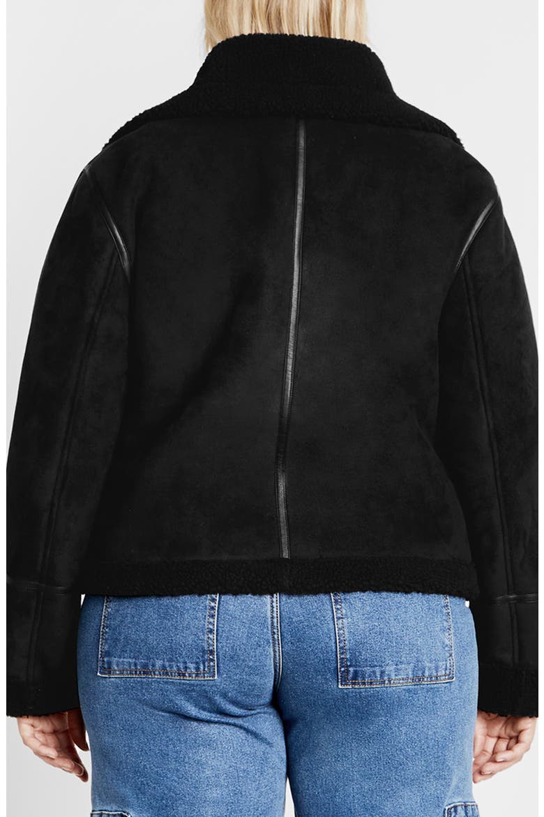 Madilyn Faux Shearling Moto Jacket, Alternate, color, BLACK