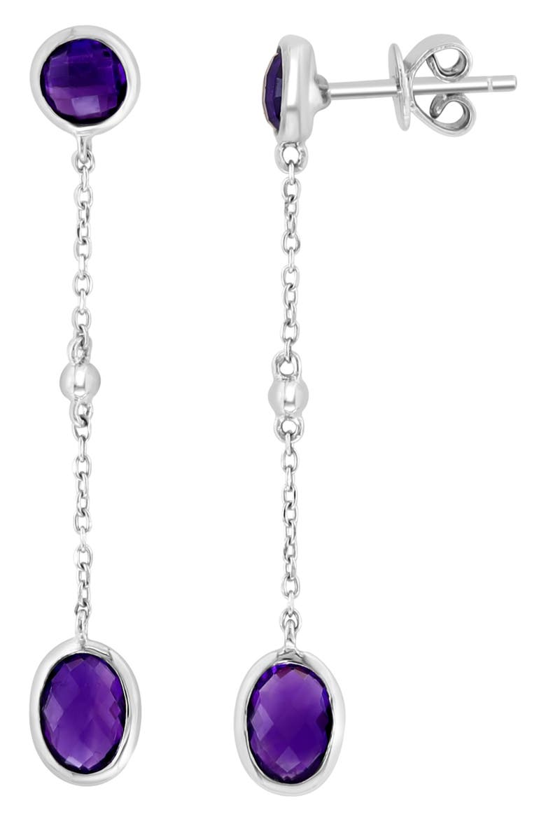 Sterling Silver Amethyst Drop Earrings, Main, color, PURPLE