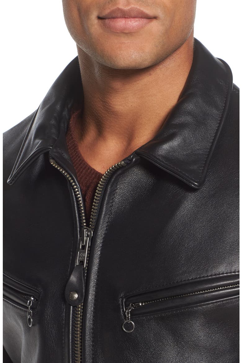 Slim Fit Leather Jacket, Alternate, color, BLACK