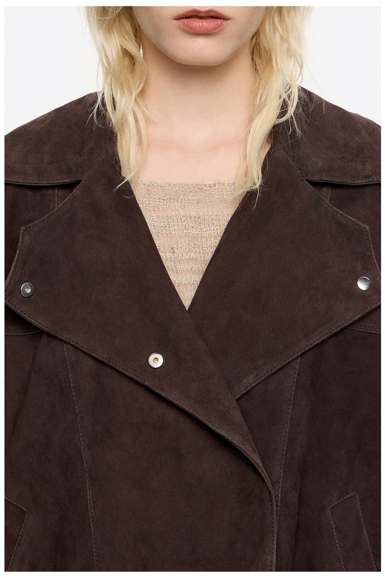 Suede Double-Breasted Jacket, Alternate, color, DARK BROWN