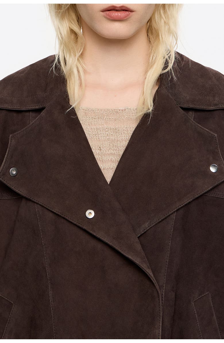 Bimba y Lola Suede Double-Breasted Jacket, Alternate, color, Dark Brown